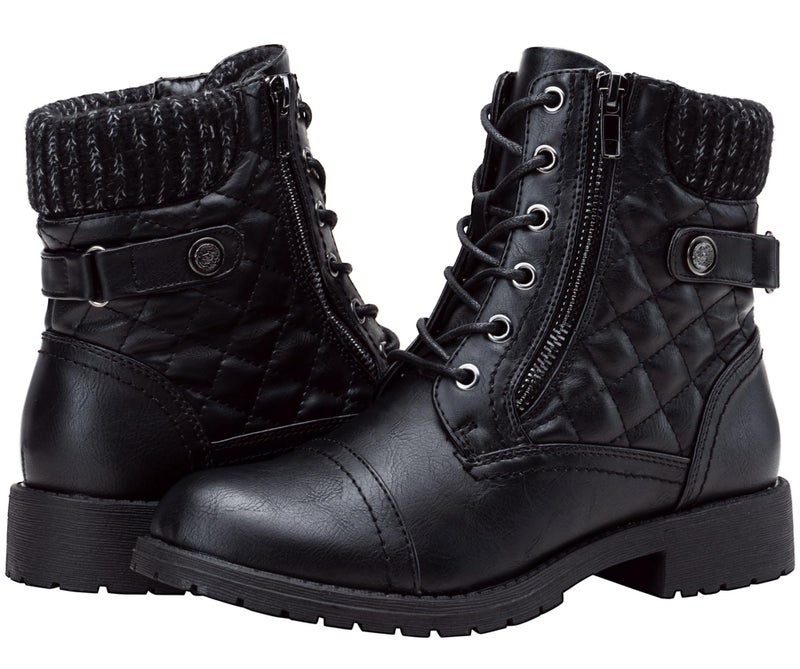 Vepose Women's Black Ankle Boots, Lace up Casual Combat Booties, Size 10 US - 927 Knitting Wool (CJY927 black 10) - Image 1